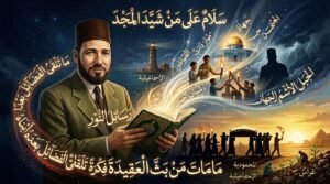 صورة رئيسية لمقال تحليلي عن الإمام حسن البنا وتاريخ الدعوة، مع البيت الشعري المدمج: مَا مَاتَ مَنْ بَثَّ العَقِيدَةَ فِكْرَةً تَلْقَى الفَضَائِلَ بَعْدَهُ أَبْنَاءُ